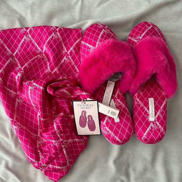 Victoria's Secret Shoes - Victorias Secret Hot Pink Satin Slippers